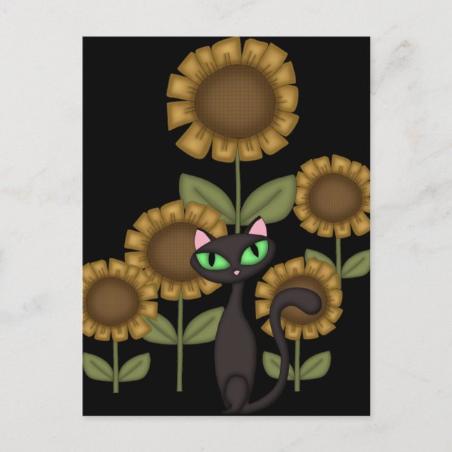 Sunflower Black Cat Postcard (Front)