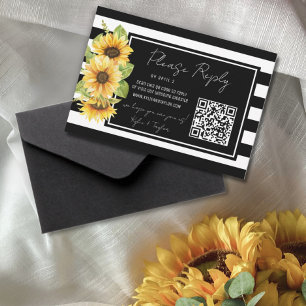 Sunflower Black Stripe Wedding QR Code RSVP Reply