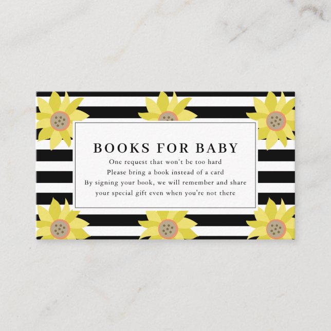 Sunflower Black Stripes Baby Shower Book Request Enclosure Card (Front)