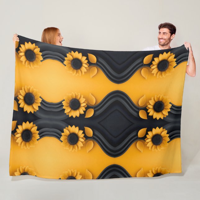 Sunflower Black Wave Sherpa Throw Fleece Blanket (In Situ)