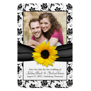 Sunflower Black White Floral Wedding Photo Magnet