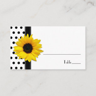 Sunflower Black White Polka Dot Wedding Place Card