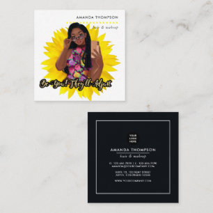 Sunflower Black Woman Beauty Fashion Square Busine Business Card