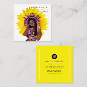 Sunflower Black Woman Beauty Fashion Square Business Card