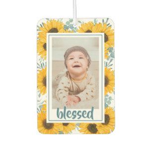 Sunflower Blessed Family Kids Photo Car Air Freshener