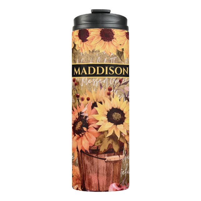 Sunflower Blessing Gratitude With Name Thermal Tumbler (Front)