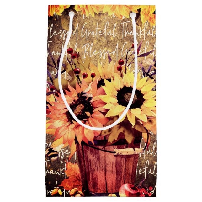 Sunflower Blessings Gratitude Thanksgiving  Small Gift Bag (Front)