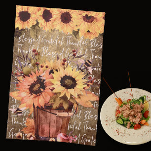 Sunflower Blessings Gratitude Thanksgiving Tea Towel