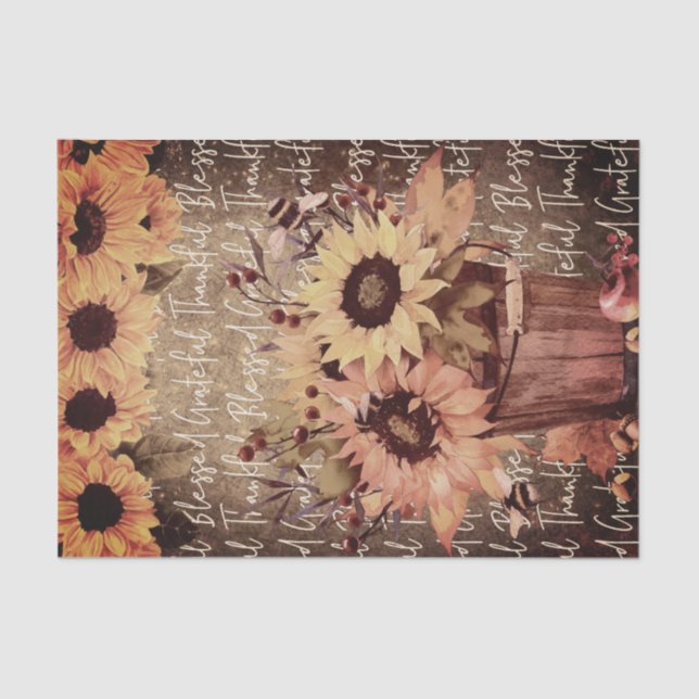 Sunflower Blessings Gratitude Thanksgiving Tissue Paper (Front)