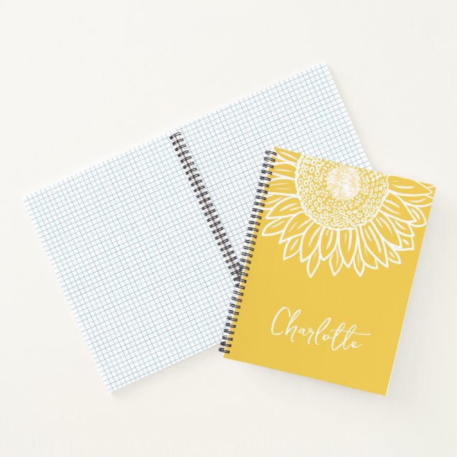 Sunflower Bloom Modern Customisable Name     Notebook (Inside)