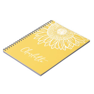 Sunflower Bloom Modern Customisable Name Notebook