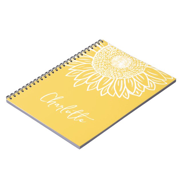 Sunflower Bloom Modern Customisable Name     Notebook (Left Side)