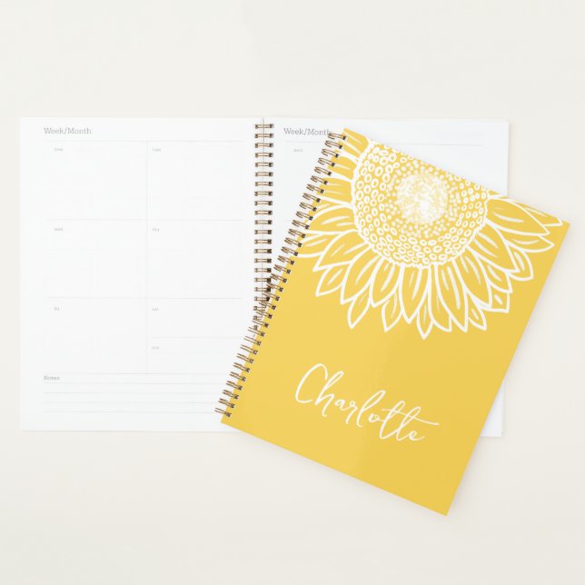 Sunflower Bloom Modern Customisable Name     Planner (Display)