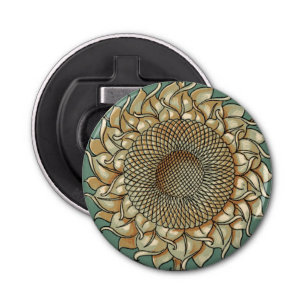 Sunflower Bloom on Blue-green Background Bottle Opener
