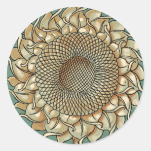 Sunflower Bloom on Blue-green Background Classic Round Sticker