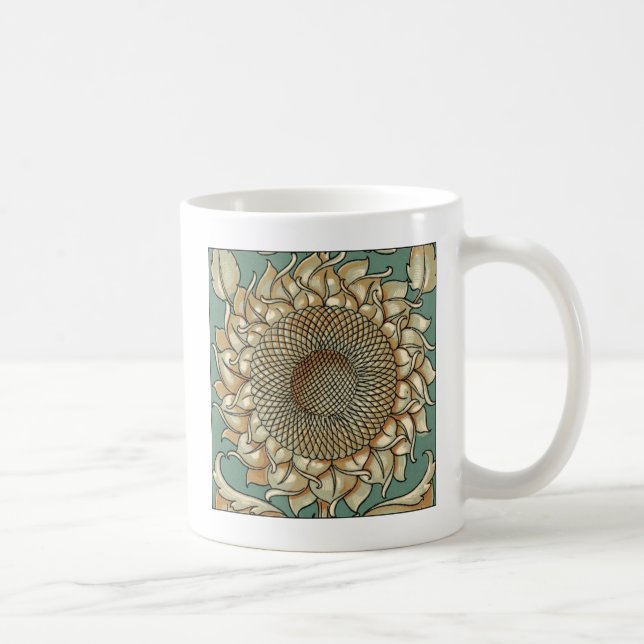 Sunflower Bloom on Blue-green Background Coffee Mug (Right)