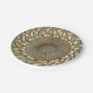 Sunflower Bloom on Blue-green Background Paper Plate
