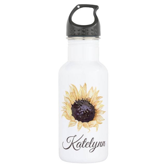 Sunflower Bloom Personalised Water Bottle (Front)