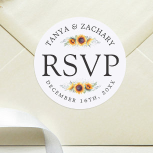 Sunflower Bloom   Wedding RSVP Classic Round Sticker