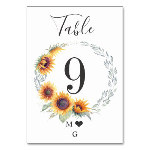 Sunflower Bloom Wedding Table Number