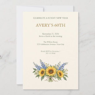 Sunflower Blue Bouquet Birthday Invitation
