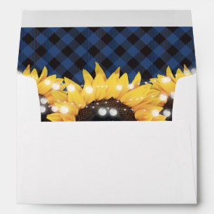 Sunflower Blue Buffalo Plaid Wedding Envelope