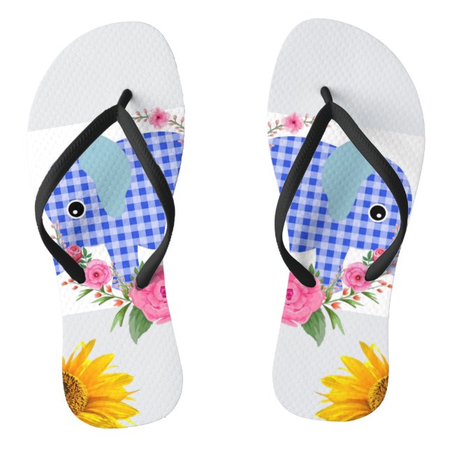 Sunflower Blue Elephant Floral Flip Flops (Footbed)