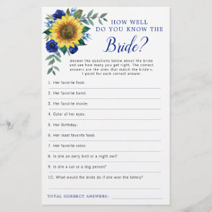 Sunflower Blue Floral Bridal Shower Game
