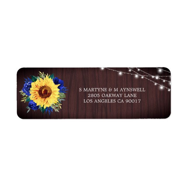 Sunflower Blue Floral Rustic Lights Wood Wedding (Front)