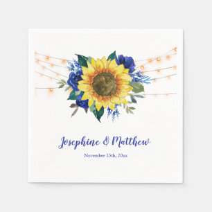 Sunflower Blue Floral String Lights Wedding Napkin