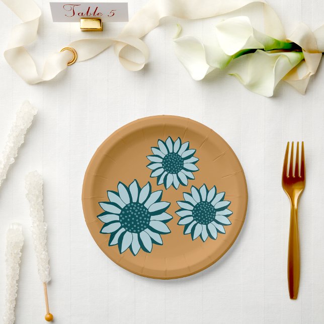 Sunflower Blue Flowers Paper Plate (Sunflower Blue Flowers Paper Plates from Studio Posies. )