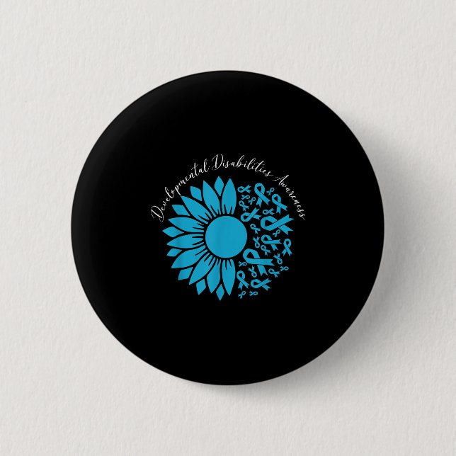 Sunflower Blue Ribbon Developmental Disabilities A 6 Cm Round Badge (Front)