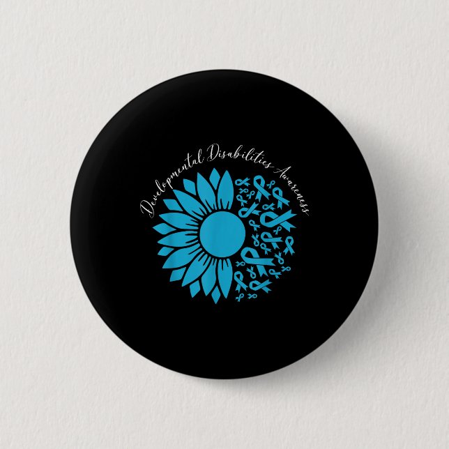 Sunflower Blue Ribbon Developmental Disabilities A 6 Cm Round Badge (Front)