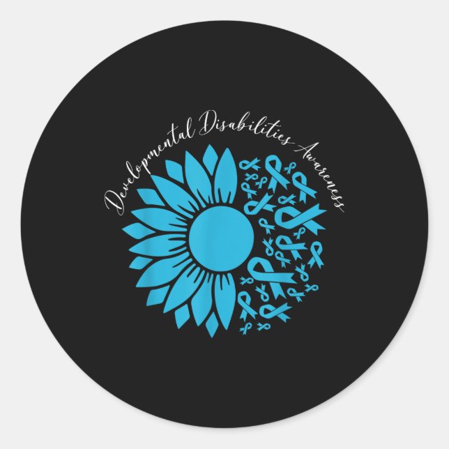 Sunflower Blue Ribbon Developmental Disabilities A Classic Round Sticker (Front)