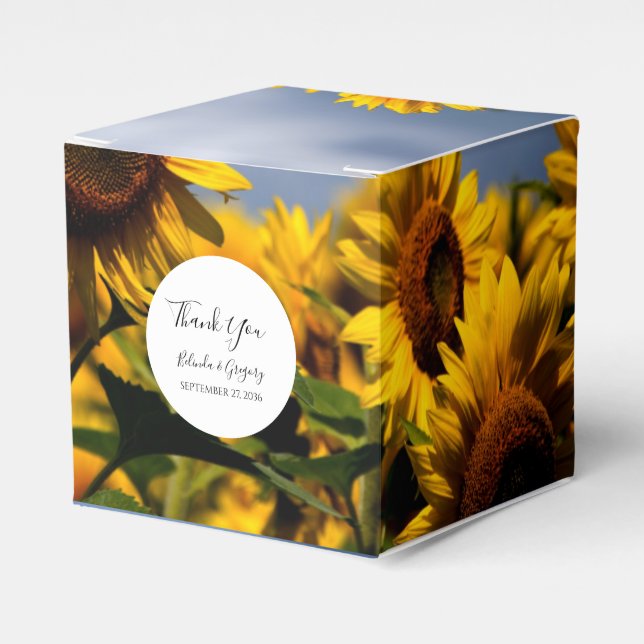 Sunflower Blue Sky Rustic Wedding Favour Box (Front Side)