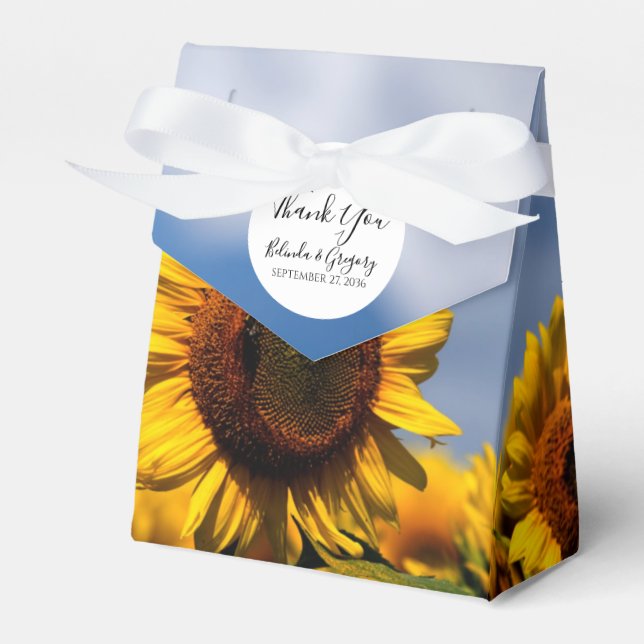 Sunflower Blue Sky Rustic Wedding Favour Box (Front Side)