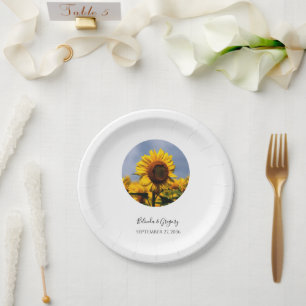 Sunflower Blue Sky Rustic Wedding Paper Plate