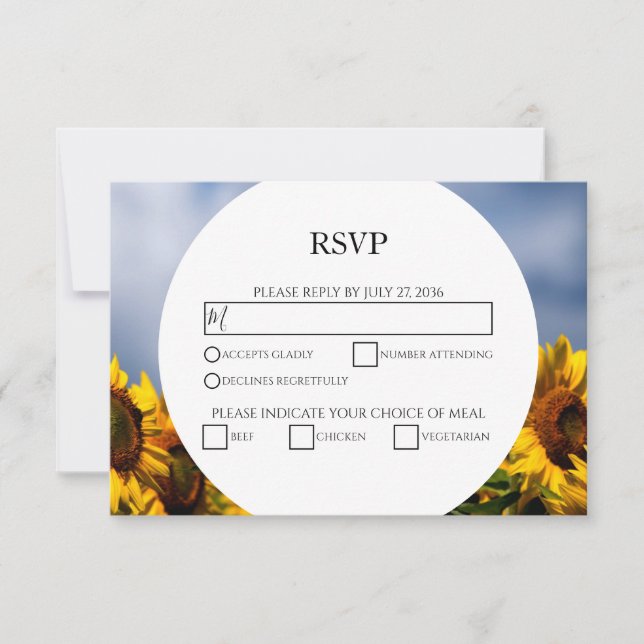 Sunflower Blue Sky Rustic Wedding RSVP Cards (Front)