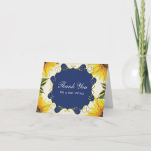 Sunflower & Blue Wedding Thank You Card