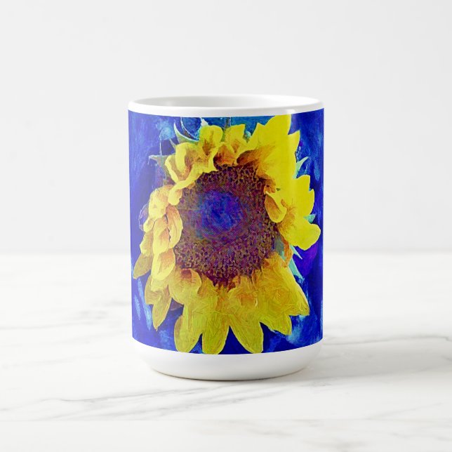 Sunflower Blue Yellow Art Mug Coffee Cup (Center)