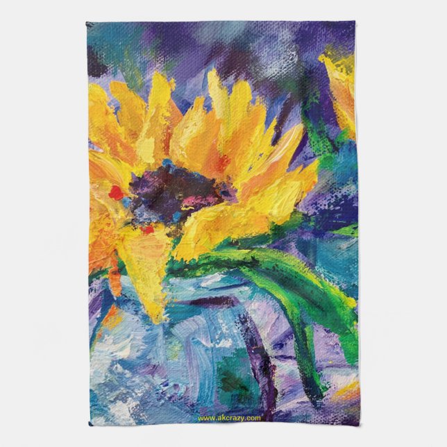 Sunflower Blues Alaskan  Tea Towel (Vertical)
