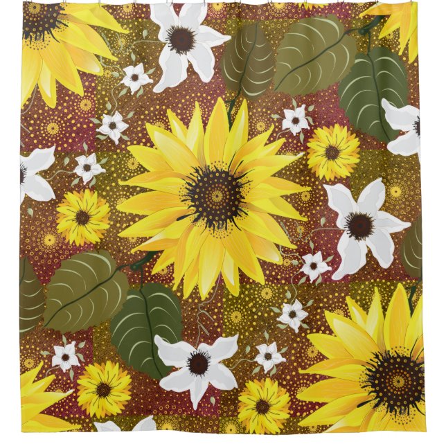 Sunflower Bohemian Floral Shower Curtain (Front)