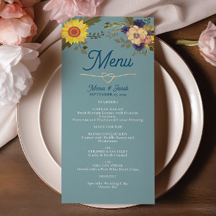 Sunflower Boho Dusty Blue Wedding Menu