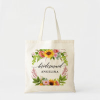 Sunflower Boho Floral Calligraphy Bridesmaid
