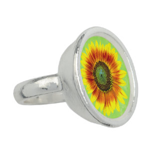 Sunflower Bold Floral Yellow and Green Flower Ring