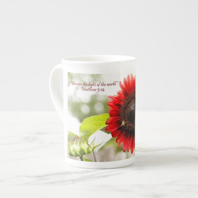 Sunflower Bone China Mug with Scripture (Front Left)