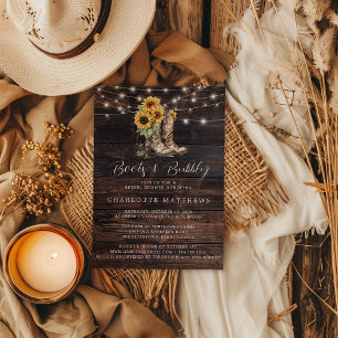 Sunflower Boots Bubbly Bridal Shower Invitation