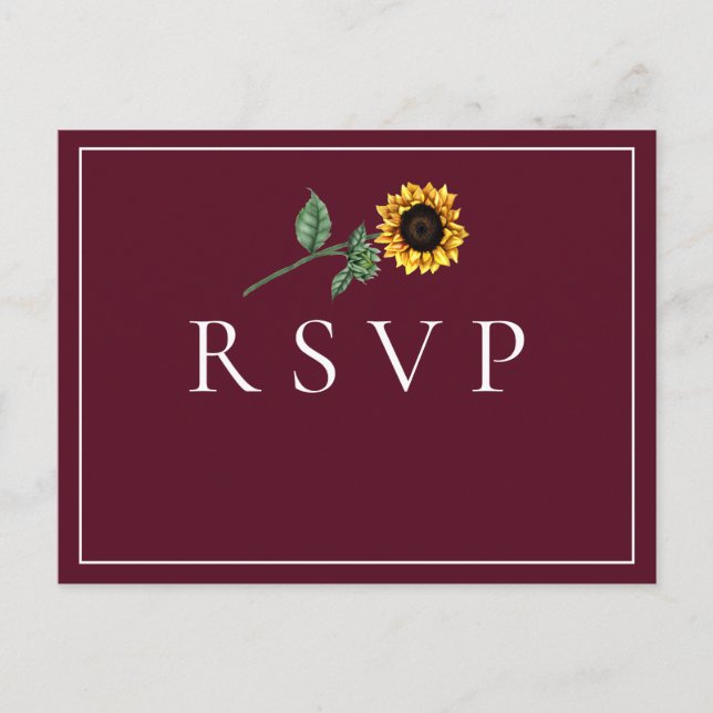Sunflower Bordeaux Wedding RSVP Song Request Postcard (Front)