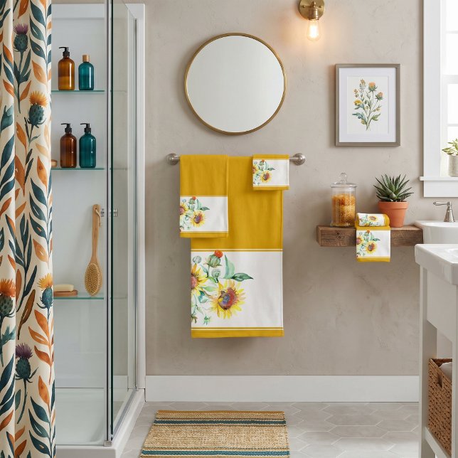 Sunflower border bath towel set (Creator Uploaded)