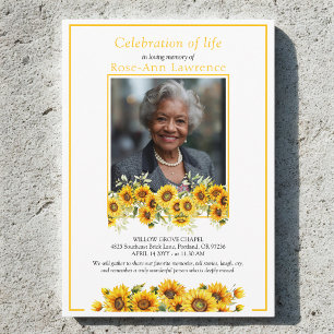Sunflower Border Celebration of Life Photo Funeral Invitation